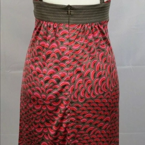 Trina Turk Red Sleeveless V-neck Silk Dress Scalloped Print Empire - Picture 14 of 16